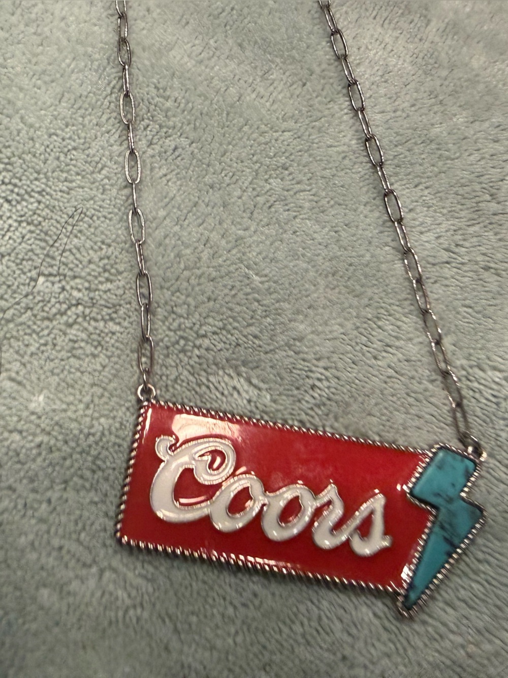 Enamel Logo Pendant Necklace in Red and Turquoise